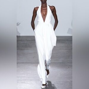 Misha Nonoo Ivory Deep Plunge Halterneck Wide Leg Jumpsuit Size 6 New